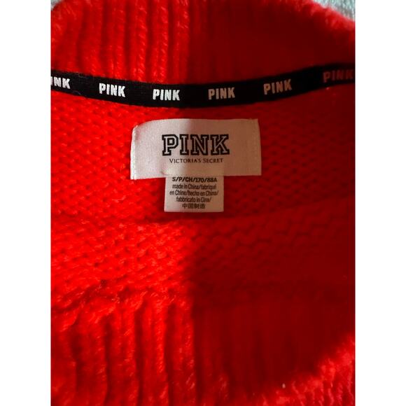 VS PINK coral knit Boyfriend chunky pullover sweater w/Logos Oversized small - Picture 6 of 10